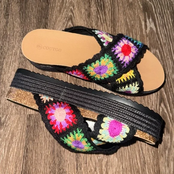 Coutgo Colorful Multicolor Crochet Women's Sandals Size 9 - Picture 4 of 6